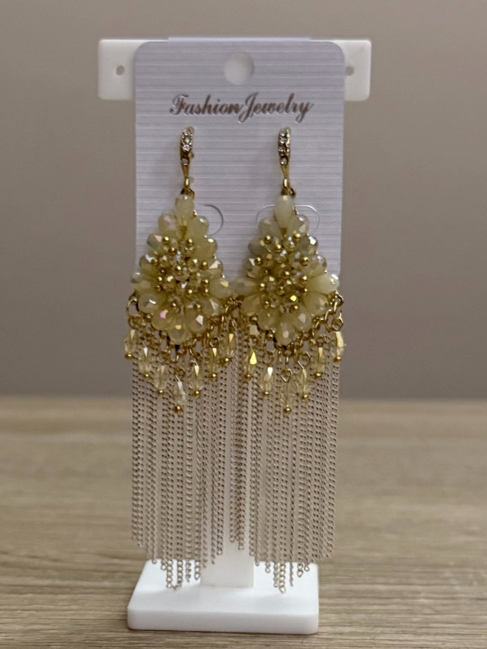 Gold Beaded Tassel Statement Earrings NWT